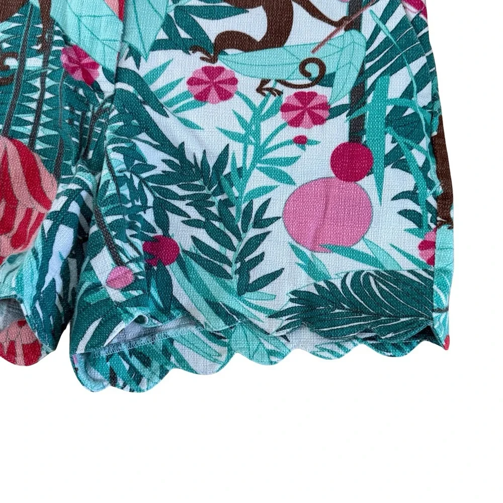Talbots Womens 10P Tropical Monkey Jungle Print Scalloped Hem Shorts Green Pink - Picture 2 of 11